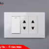 Công tắc + ổ cắm 2 chấu mặt kính cường lực màu trắng TK-C18-025