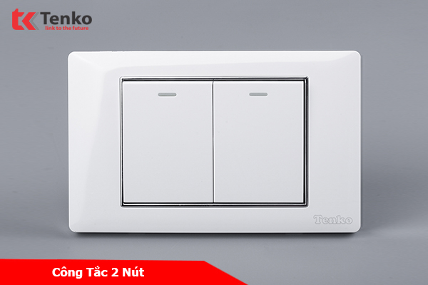 Công Tắc 2 Nút Bấm Âm Tường Mặt Trắng Viền Bạc TENKO TK-C27-02