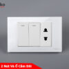 Công tắc 2 nút kết hợp ổ cắm mặt kính cường lực màu trắng TK-C18-027
