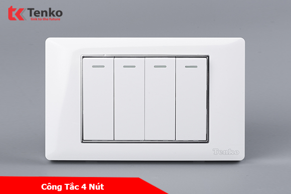 Công Tắc Điện Âm Tường 4 Hạt Cao Cấp Mặt Trắng Viền Bạc Tenko TK-C27-04
