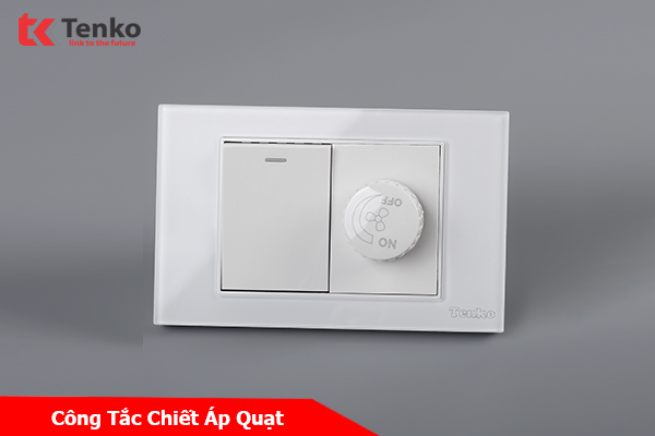 Chiết Áp Quạt Âm Tường+Công Tắc Mặt Kính Cường Lực Cao Cấp TENKO TK-C18-T086A Trắng