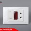 Công tắc 20A cho nóng lạnh điều hòa kèm đèn LED + ổ cắm 2 chấu mặt kính cường lực màu trắng TK-C18-80