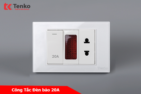 Ổ Cắm Và Công Tắc Điện 20A Công Suất Cao Mặt Kính Cường Lực Âm Tường Tenko TK-C18-080 Trắng