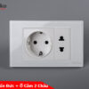 Ổ cắm chìm chuẩn Đức kèm công tắc 2 nút mặt kính cường lực màu trắng TK-C18-059