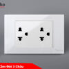 Ổ cắm đôi 3 chấu mặt kính cường lực màu trắng TK-C18-044