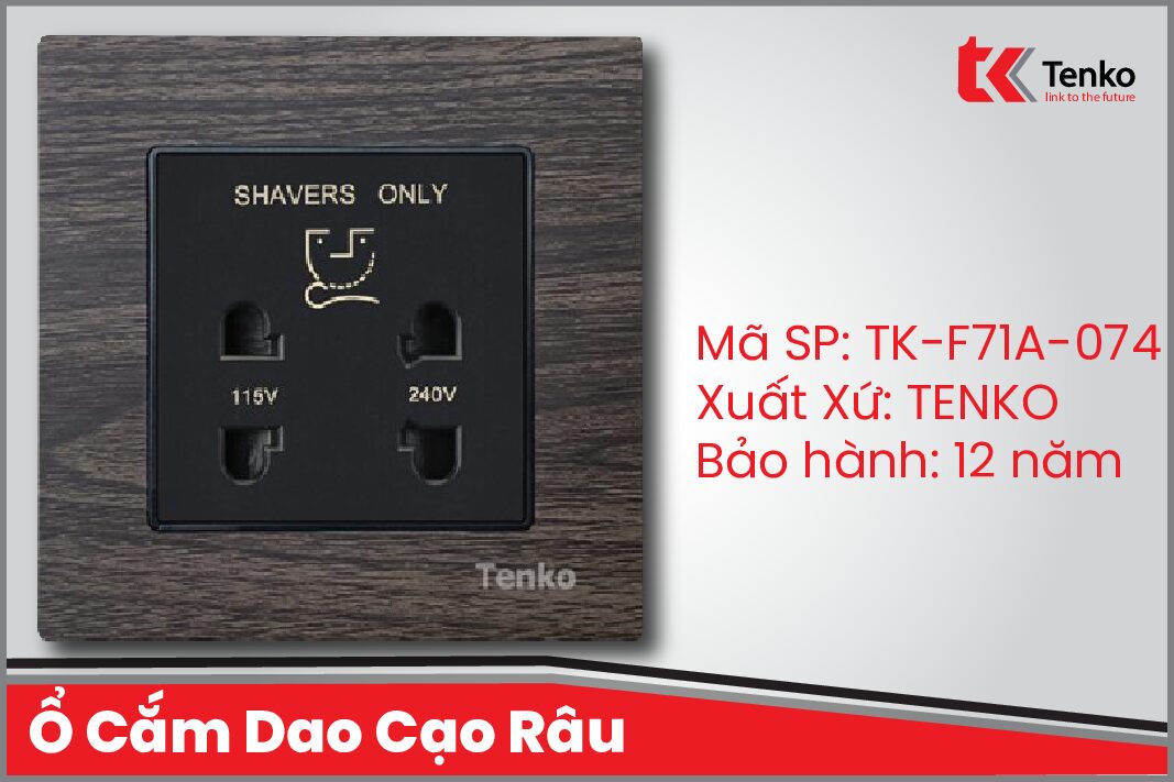 Ổ Cắm Dao Cạo Râu Âm Tường Cao Cấp Vân Giả Gỗ TENKO TK-F71A-074