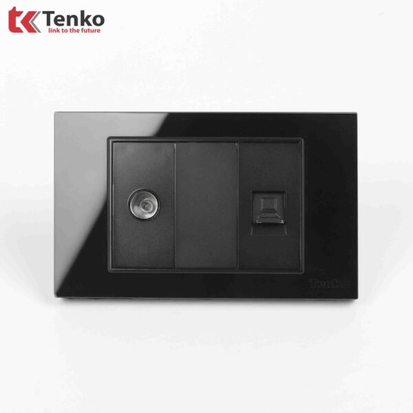 Ổ Cắm Mạng LAN + TV Âm Tường Mặt Kính Cường Lực Đen TK-C18-075