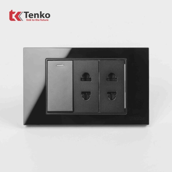Công Tắc Ổ Cắm Âm Tường 16A Cao Cấp Mặt Kính Cường Lực TK-C18-025 ĐEN