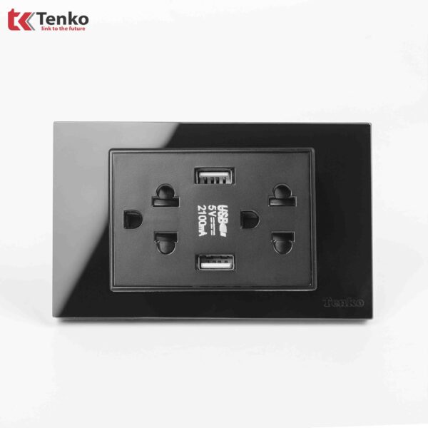 Ổ Cắm USB Âm tường Mặt Kính Cường Lực Đen TENKO TK-C18-045
