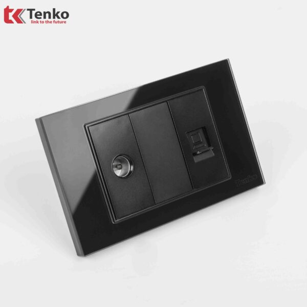 Ổ Cắm Mạng LAN + TV Âm Tường Mặt Kính Cường Lực Đen TK-C18-075