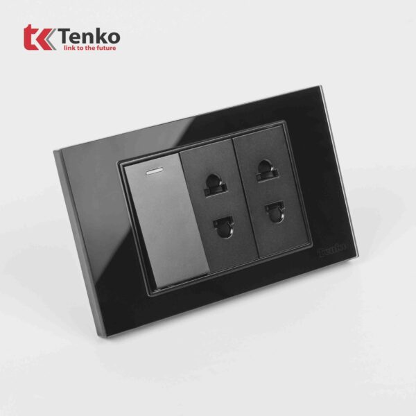 Công Tắc Ổ Cắm Âm Tường 16A Cao Cấp Mặt Kính Cường Lực TK-C18-025 ĐEN