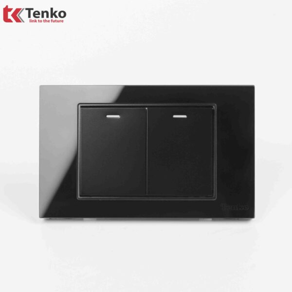 Công Tắc 2 Nút Âm Tường Mặt Kính Cường Lực Cao Cấp TENKO TK-C18-02 ĐEN