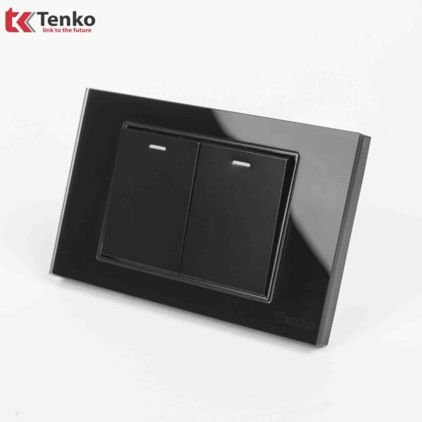 Công Tắc 2 Nút Âm Tường Mặt Kính Cường Lực Cao Cấp TENKO TK-C18-02 ĐEN