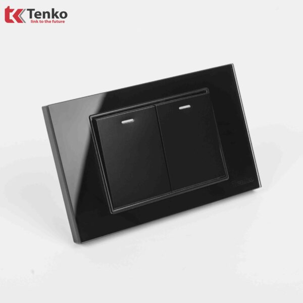 Công Tắc 2 Nút Âm Tường Mặt Kính Cường Lực Cao Cấp TENKO TK-C18-02 ĐEN