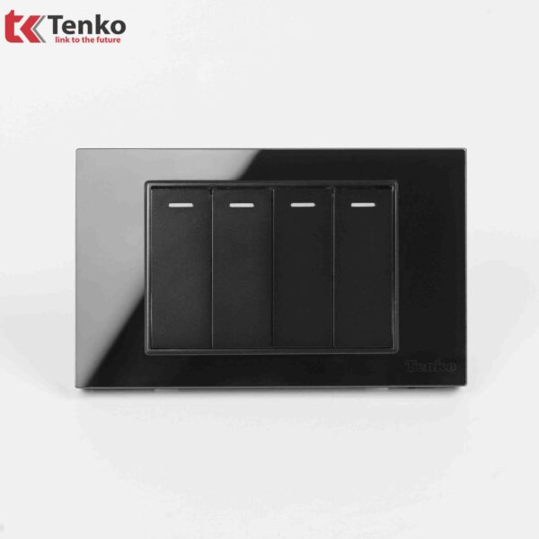 Công Tắc Đèn Điện Cao Cấp 4 Nút Âm Tường Mặt Kính Cường Lực TENKO TK-C18-04 ĐEN