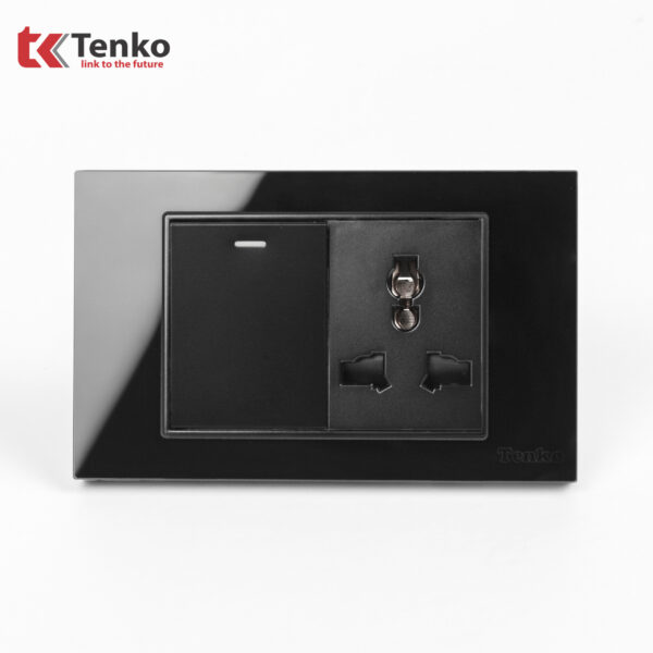 Công Tắc Ổ Cắm Điện Âm Tường Mặt Kính Cường Lực Cao Cấp TENKO TK-C18-041 ĐEN