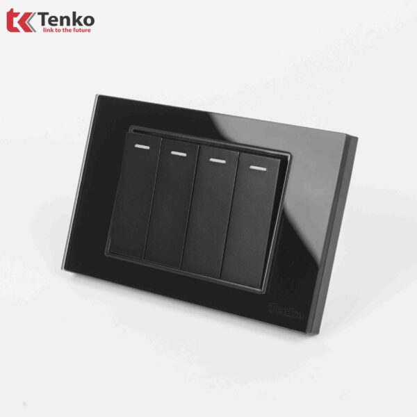 Công Tắc Đèn Điện Cao Cấp 4 Nút Âm Tường Mặt Kính Cường Lực TENKO TK-C18-04 ĐEN