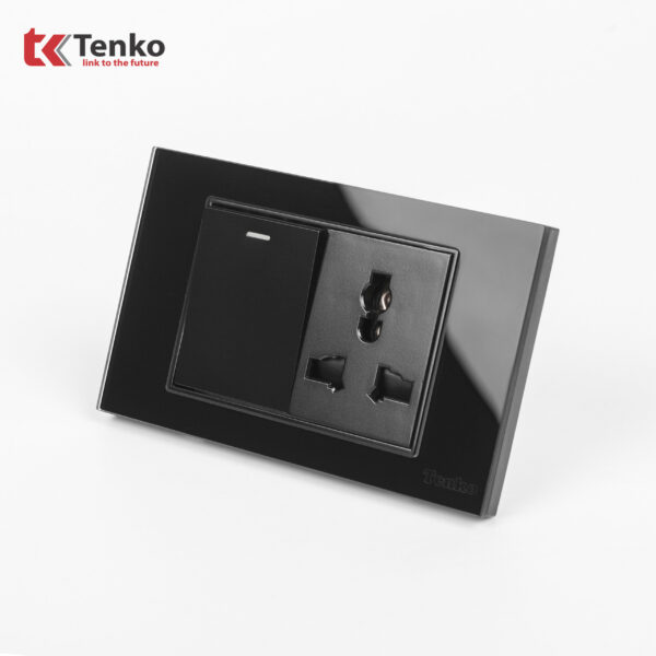 Công Tắc Ổ Cắm Điện Âm Tường Mặt Kính Cường Lực Cao Cấp TENKO TK-C18-041 ĐEN