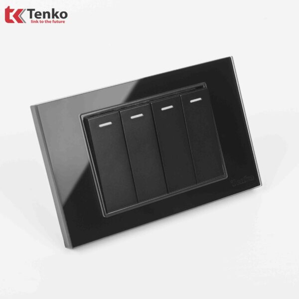 Công Tắc Đèn Điện Cao Cấp 4 Nút Âm Tường Mặt Kính Cường Lực TENKO TK-C18-04 ĐEN