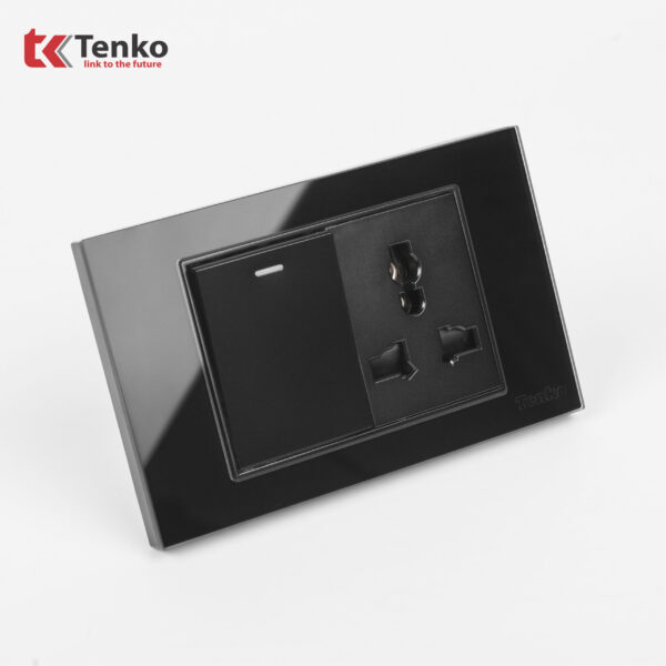 Công Tắc Ổ Cắm Điện Âm Tường Mặt Kính Cường Lực Cao Cấp TENKO TK-C18-041 ĐEN