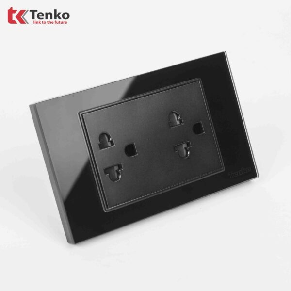 Ổ Điện Đôi 3 Chấu Âm Tường Cao Cấp Thương Hiệu Nhật Bản Mặt kính Cường Lực TENKO TK-C18-044 ĐEN