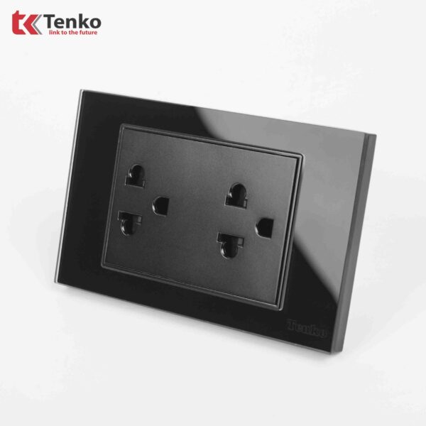 Ổ Điện Đôi 3 Chấu Âm Tường Cao Cấp Thương Hiệu Nhật Bản Mặt kính Cường Lực TENKO TK-C18-044 ĐEN