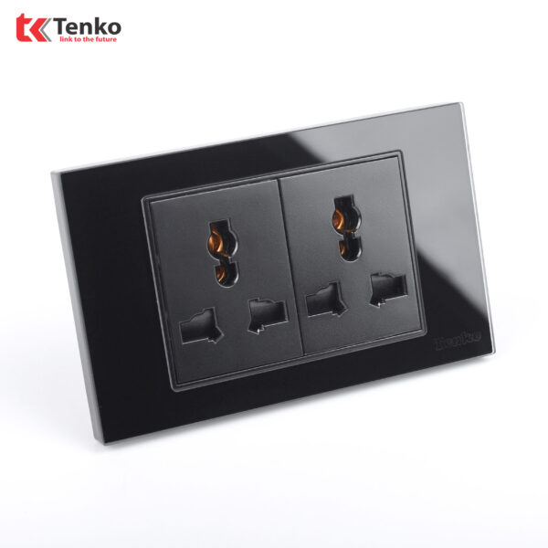 Ổ Cắm Đôi 3 Chấu Âm Tường Mặt Kính Cường Lực TENKO TK-C18-050 Đen