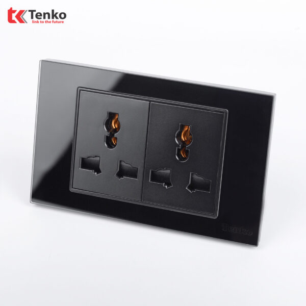 Ổ Cắm Đôi 3 Chấu Âm Tường Mặt Kính Cường Lực TENKO TK-C18-050 Đen