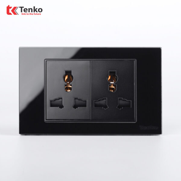 Ổ Cắm Đôi 3 Chấu Âm Tường Mặt Kính Cường Lực TENKO TK-C18-050 Đen