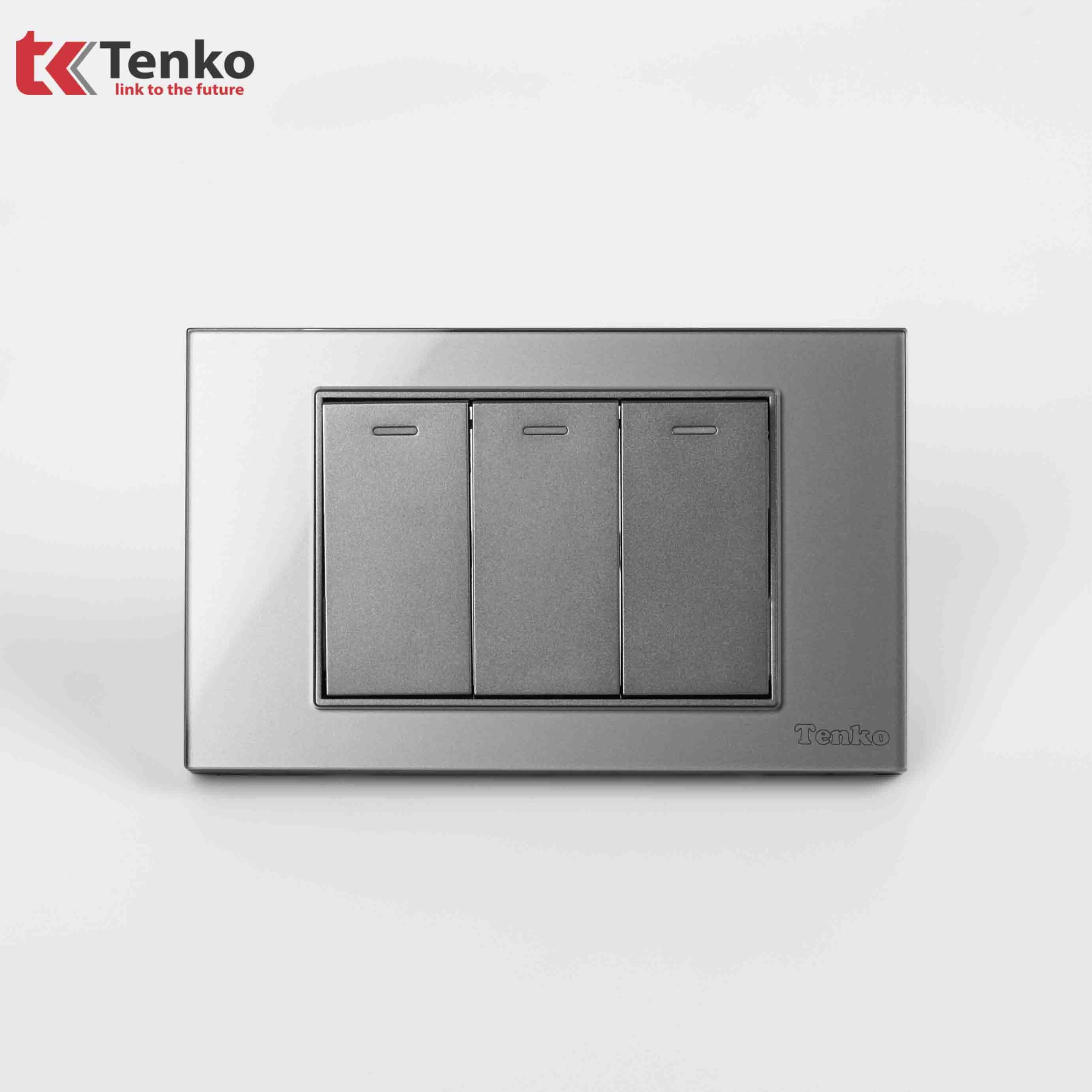 Công Tắc Điện Âm tường Mặt Kính Cường Lực Xám TENKO TK-C18-03 Xám