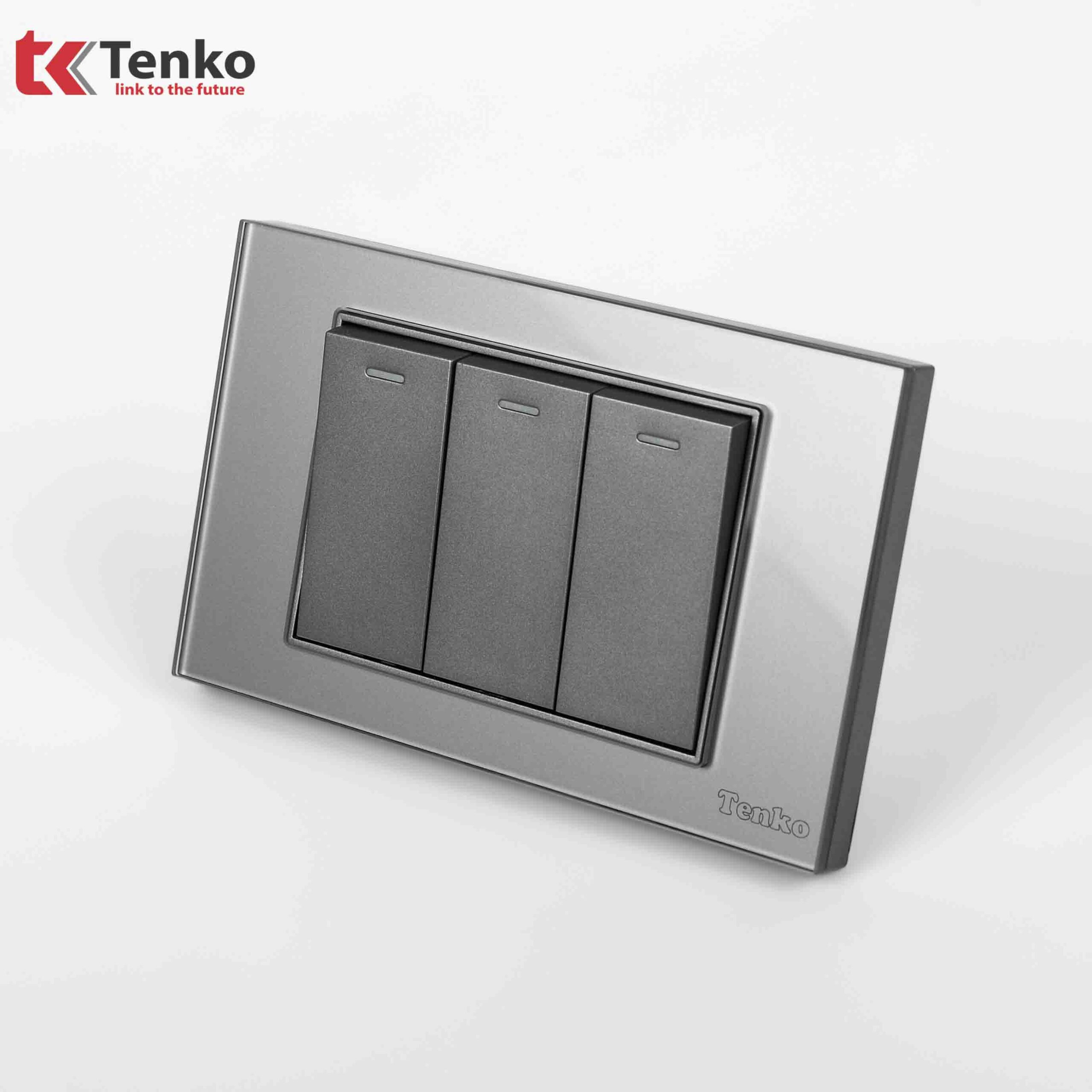 Công Tắc Điện Âm tường Mặt Kính Cường Lực Xám TENKO TK-C18-03 Xám