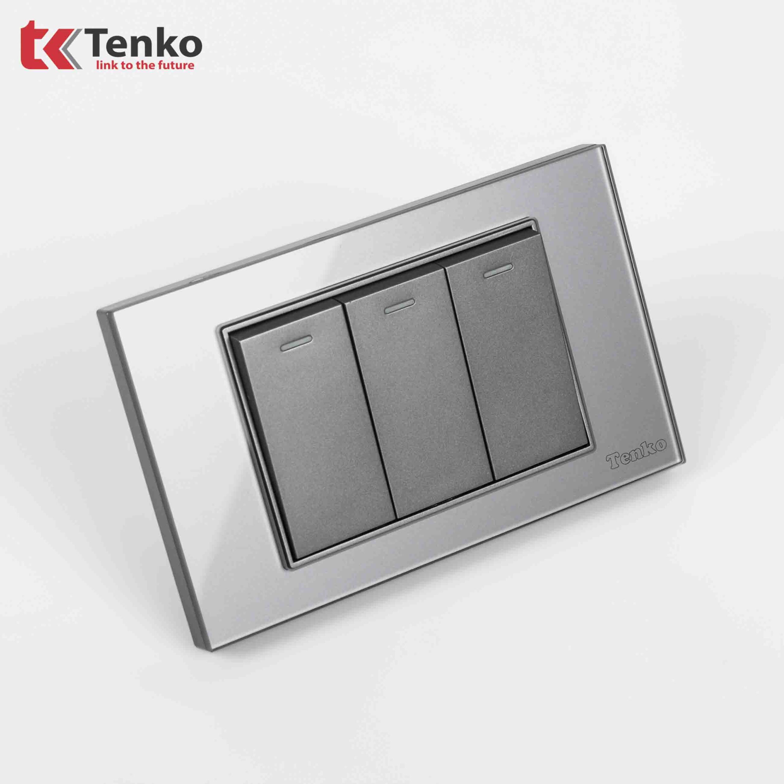 Công Tắc Điện Âm tường Mặt Kính Cường Lực Xám TENKO TK-C18-03 Xám