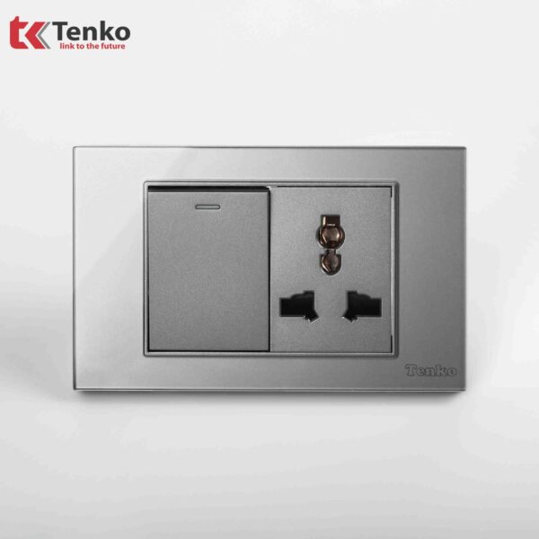 Công Tắc Ổ Cắm Điện Mặt Kính Cường Lực Xám TENKO TK-C18-041
