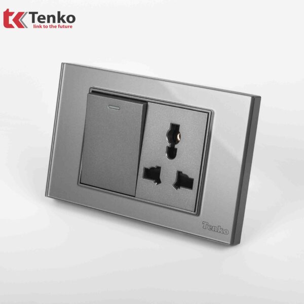 Công Tắc Ổ Cắm Điện Mặt Kính Cường Lực Xám TENKO TK-C18-041