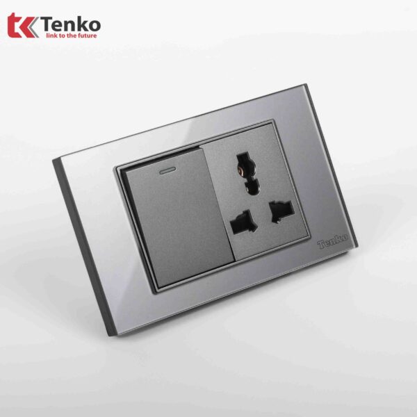 Công Tắc Ổ Cắm Điện Mặt Kính Cường Lực Xám TENKO TK-C18-041