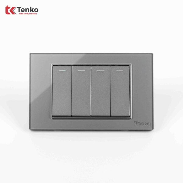 Công Tắc Điện Âm tường Mặt Kính Cường Lực Viền Vàng TENKO TK-C18-04 Xám