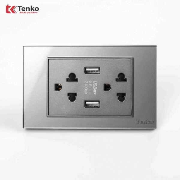Ổ Cắm USB Âm tường Mặt Kính Cường Lực Xám TENKO TK-C18-045