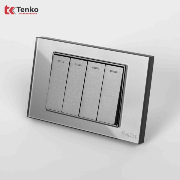 Công Tắc Điện Âm tường Mặt Kính Cường Lực Viền Vàng TENKO TK-C18-04 Xám