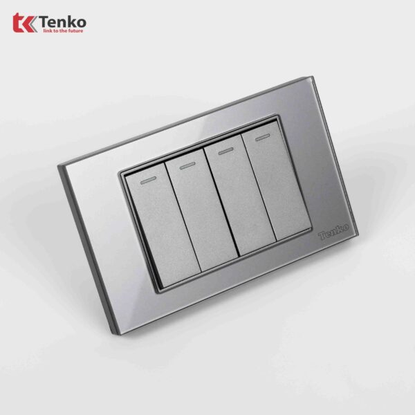 Công Tắc Điện Âm tường Mặt Kính Cường Lực Viền Vàng TENKO TK-C18-04 Xám