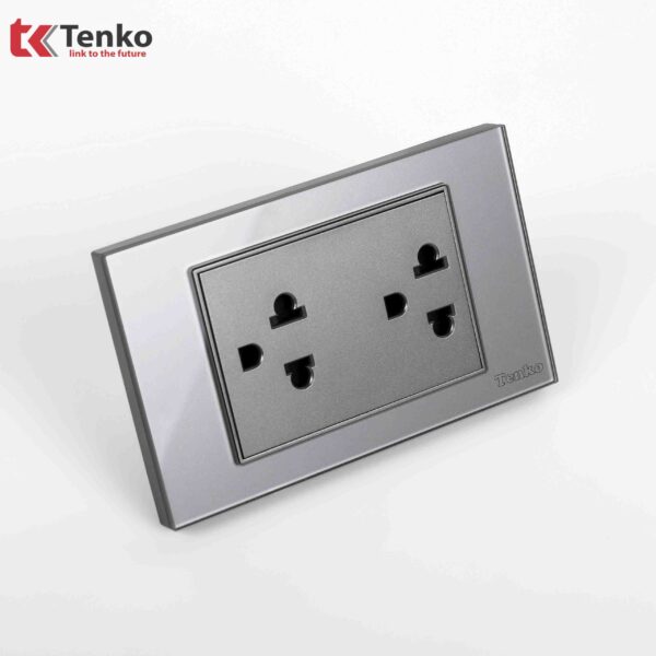 Ổ Cắm Điện Âm tường Mặt Kính Cường Lực Xám TENKO TK-C18-044