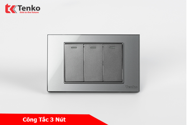 Công Tắc Điện Âm tường Mặt Kính Cường Lực Xám TENKO TK-C18-03 Xám