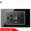 Ổ cắm đa năng kèm 2 USB sạc mặt kính cường lực