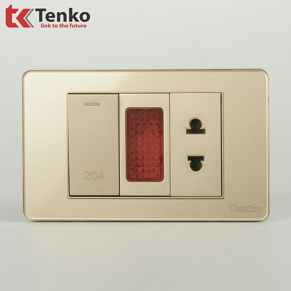 Công Tắc Đèn Báo 20A Âm Tường Cao Cấp TENKO TK-C9-080 Vàng