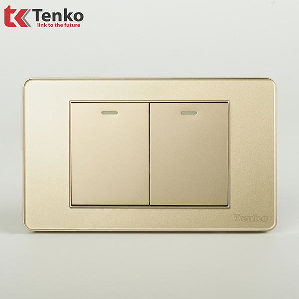 Công Tắc 2 Nút Bấm Âm Tường Mặt Vàng TENKO TK-C9-02