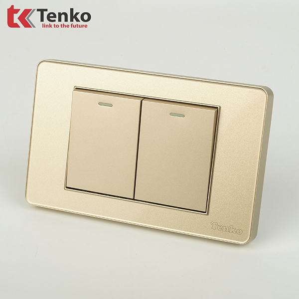 Công Tắc 2 Nút Bấm Âm Tường Mặt Vàng TENKO TK-C9-02
