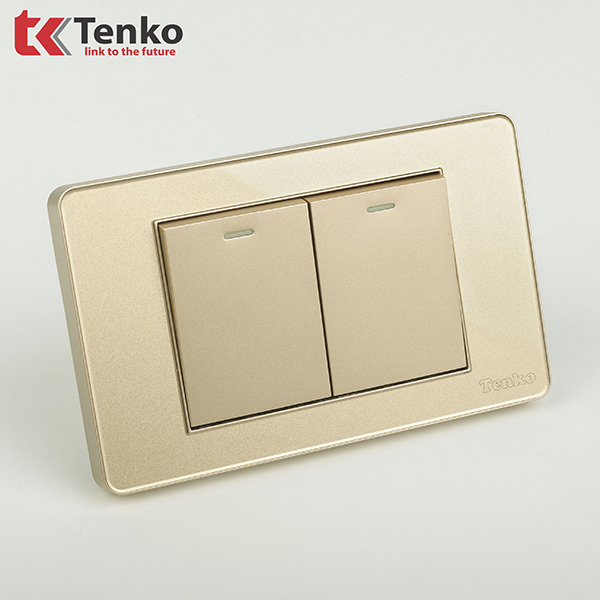 Công Tắc 2 Nút Bấm Âm Tường Mặt Vàng TENKO TK-C9-02
