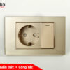 Ổ cắm chuẩn đức + công tắc mặt kính cường lực màu vàng TK-C18-060