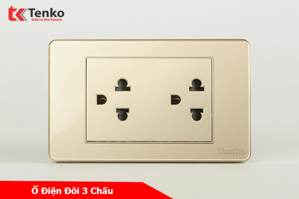 Ổ Điện Đôi 3 Chấu Đa Năng Âm Tường Mặt Màu Vàng TENKO TK-C9-044
