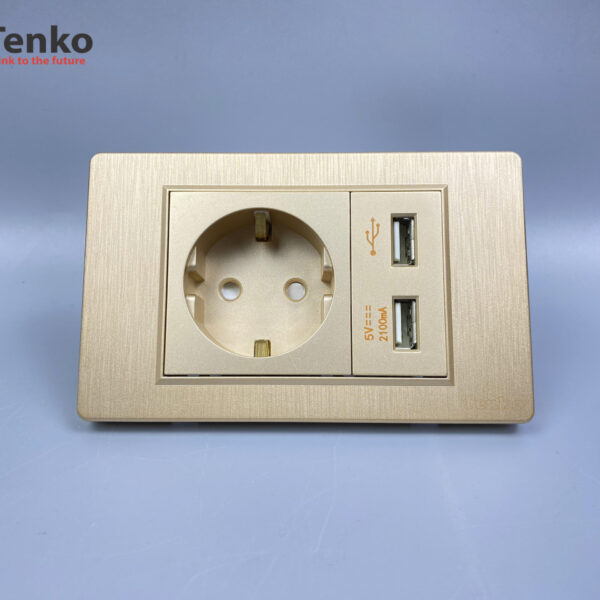 Ổ Cắm Chuẩn Đức Kèm USB Âm Tường Cao Cấp TENKO TK-C5-065 Vàng Xước