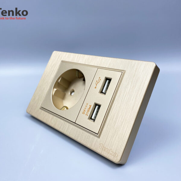 Ổ Cắm Chuẩn Đức Kèm USB Âm Tường Cao Cấp TENKO TK-C5-065 Vàng Xước